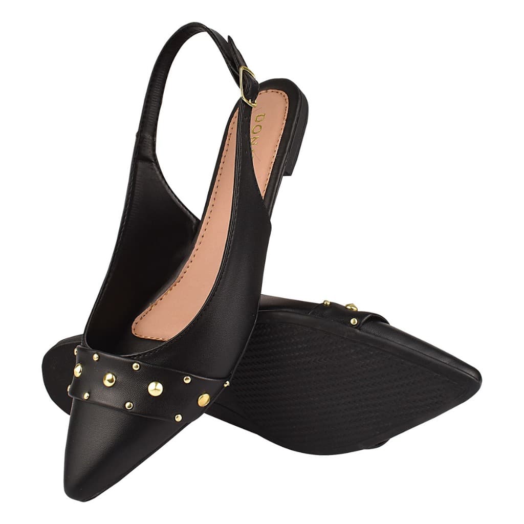Sapatilha Aberta Donatella Shoes Slingback Hotfix Spike Rasteira Casual Festa Mulher Feminino Calçado Sandália Verão Mule