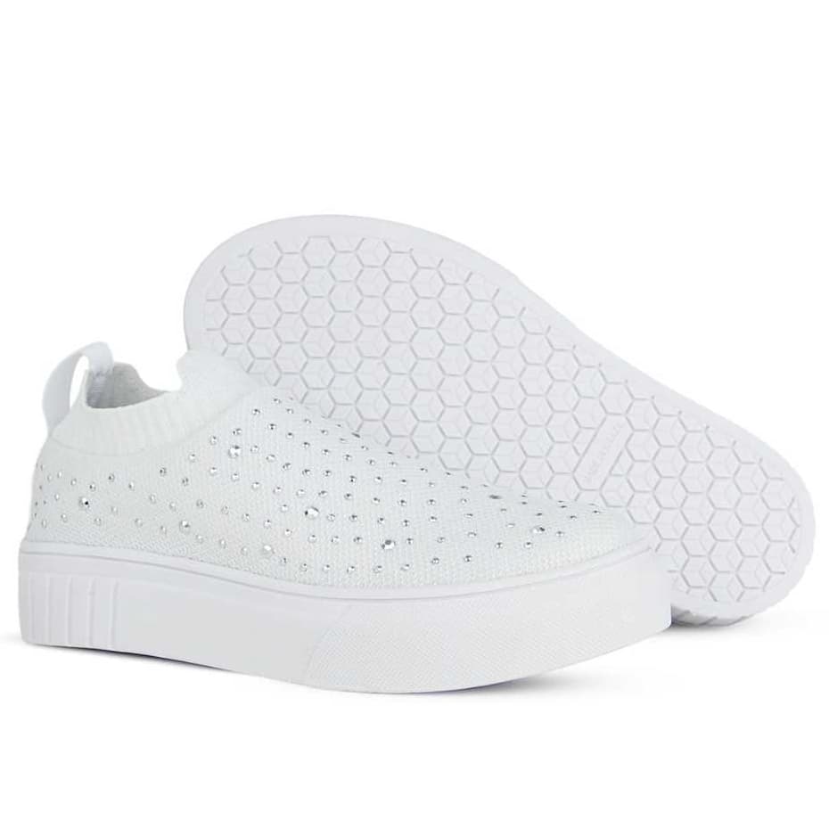 Tênis feminino de meia com strass branco com sola hexagonal e cristais na parte superior