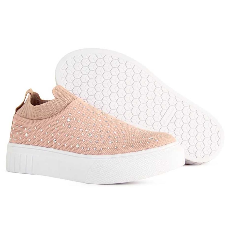 Tênis rosa com strass e solado branco hexagonal