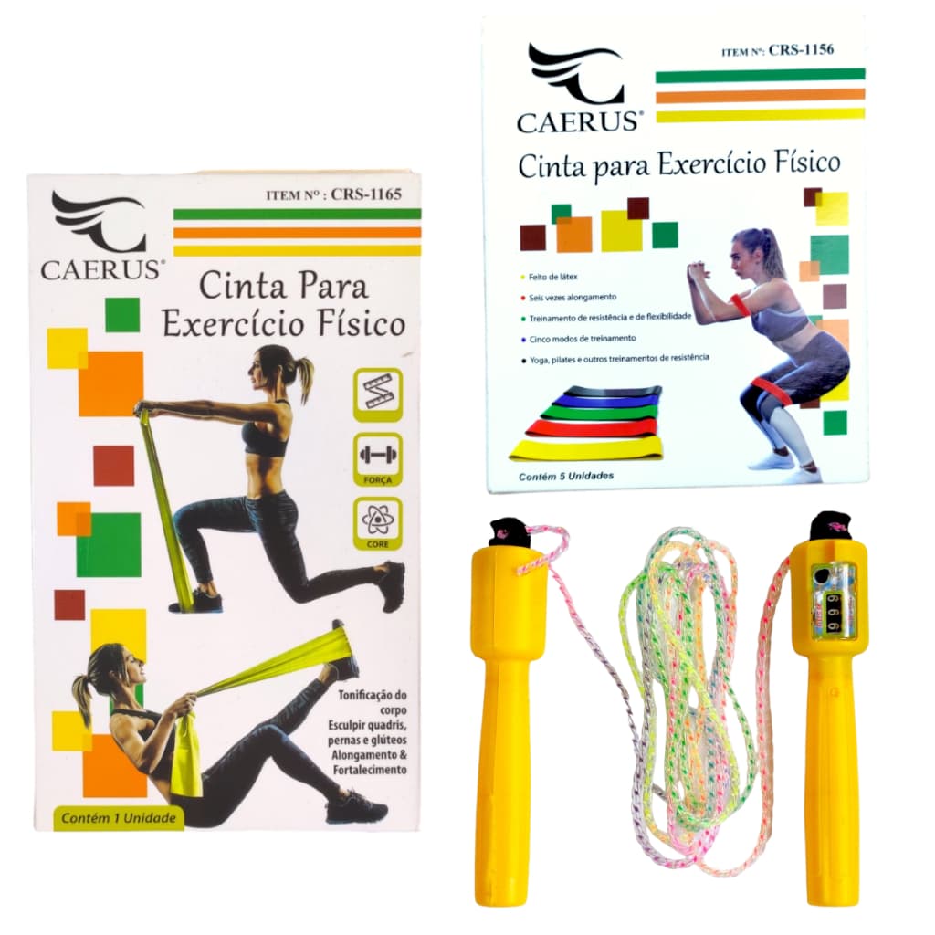 Kit Fitness 5 Mini Band, Faixa E Corda De Pular Exercício em Casa Treino Profissional Fisioterapia Reabilitação Força Fitness Alongamento Mini Band Faixa Corda Treino Somático