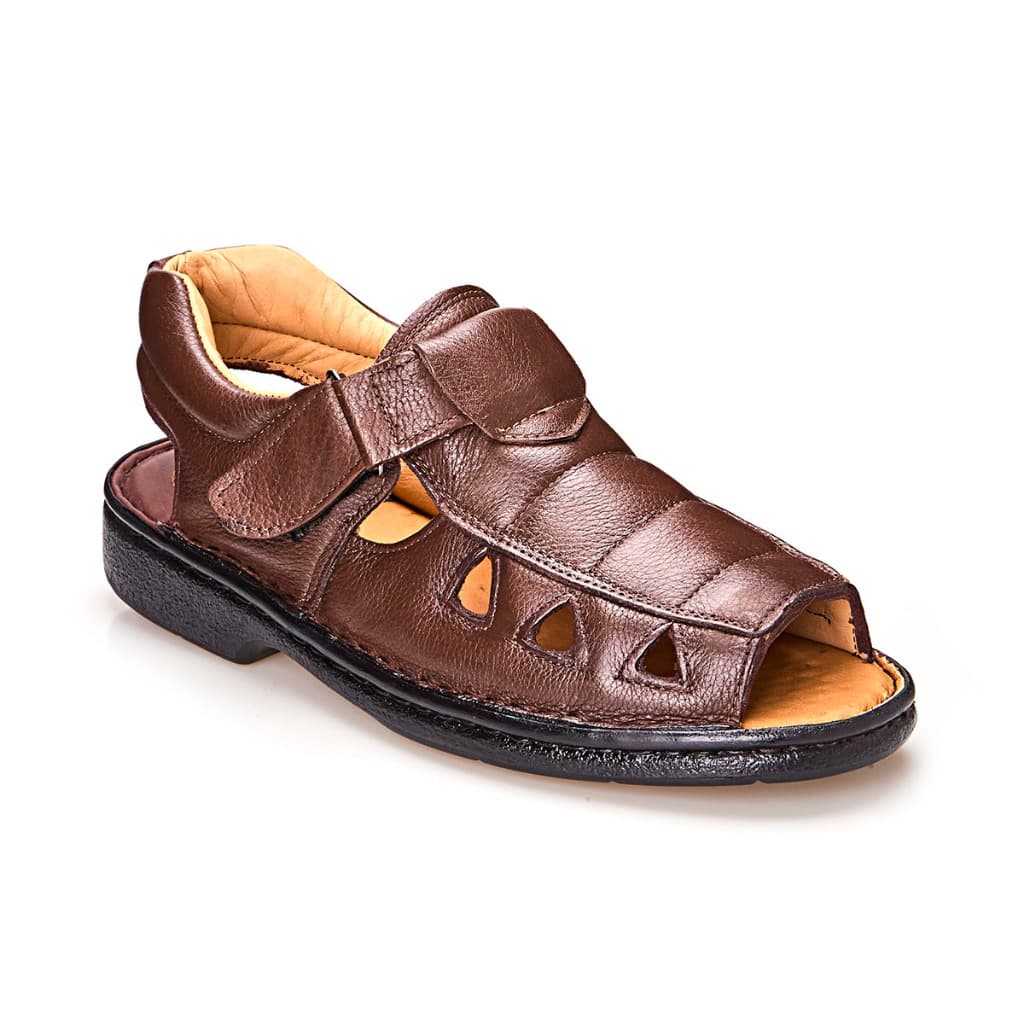 Sandália masculina antistress marrom em couro legítimo com design ventilado