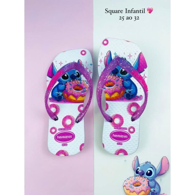 Sandálias infantis Stitch brancas com donuts, havaianas, tamanho 25 ao 32