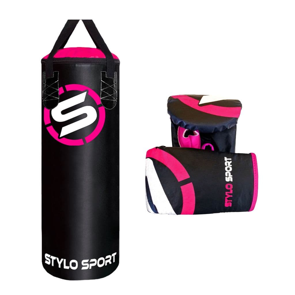 Saco de Pancada Boxe Treino Muay Thai + Luva de Treino Bate Saco Infantil