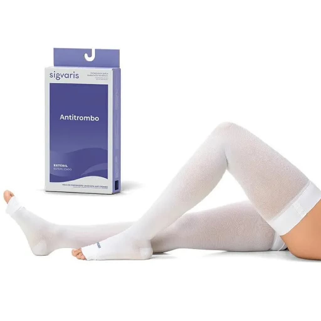 Meia Elástica Hospitalar Sigvaris Média Compressão 7/8 18-23mmHg Anti Trombo Estéril Branca