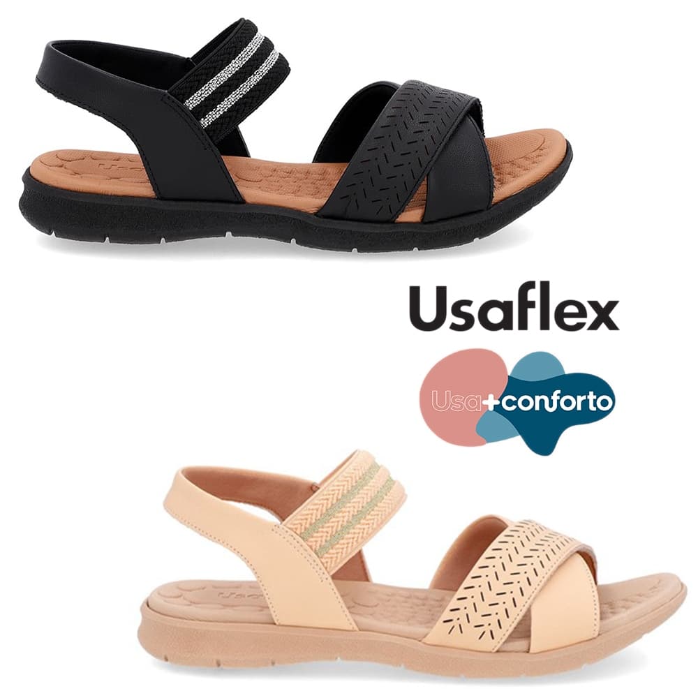 Sandália Papete Usaflex Baixa Couro Elástico Confortoplantar