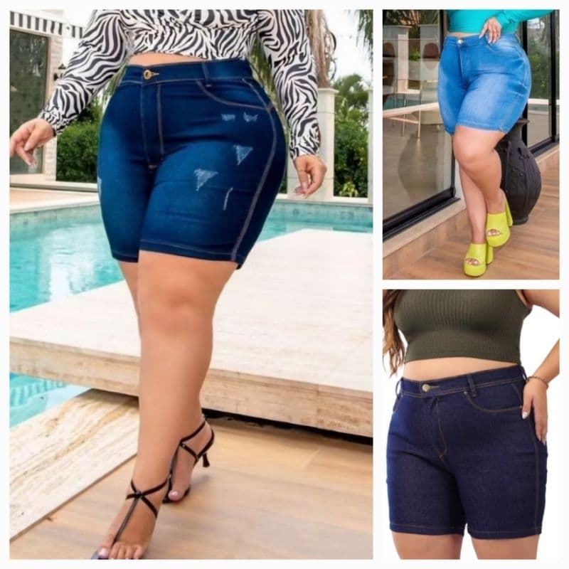 Bermuda Jeans Meia Coxa Plus Size kit 2Pcs , Short Jeans Meia Coxa Plus Size