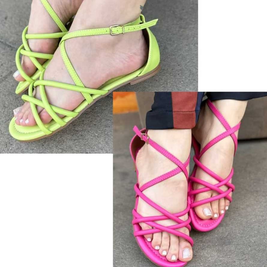 Sandália Rosa Pink Sandália Verde Clarinho Rasteira baixa sem saltro Vizzano original