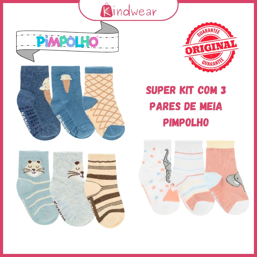 Kit Meia Infantil Menino ou Meia Infantil Menina Meia Pimpolho 70% Algodão  Tam 21-25 Tag C/3