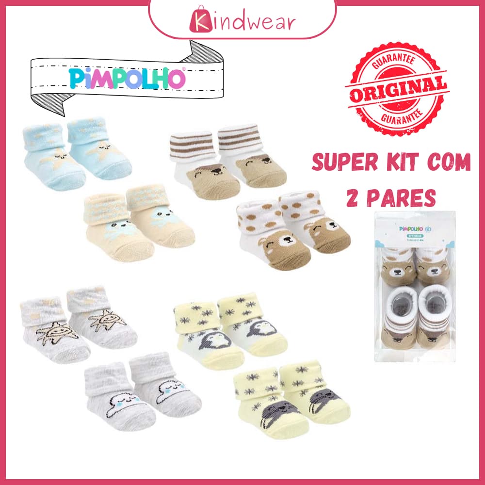 Kit Meia Pimpolho meia bebê menino meia bebê menina meia divertida pimpolho kit c/2 meias Bichinhos
