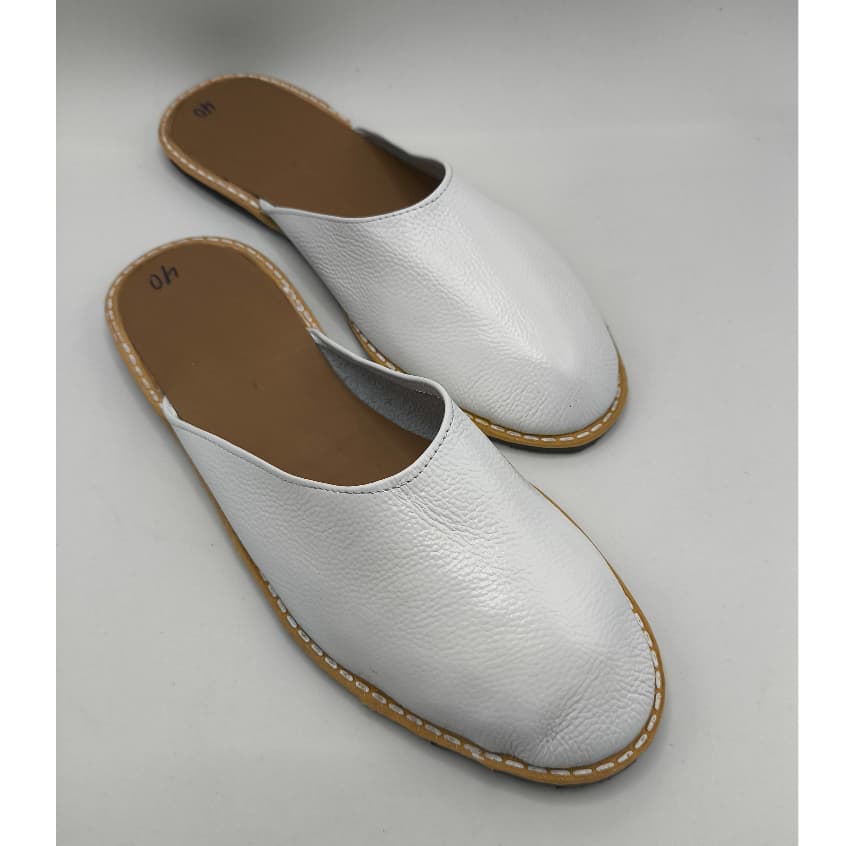 Mule de couro Xagrim Mule em couro Sandalia Mabuche Branco Liso Confortavél