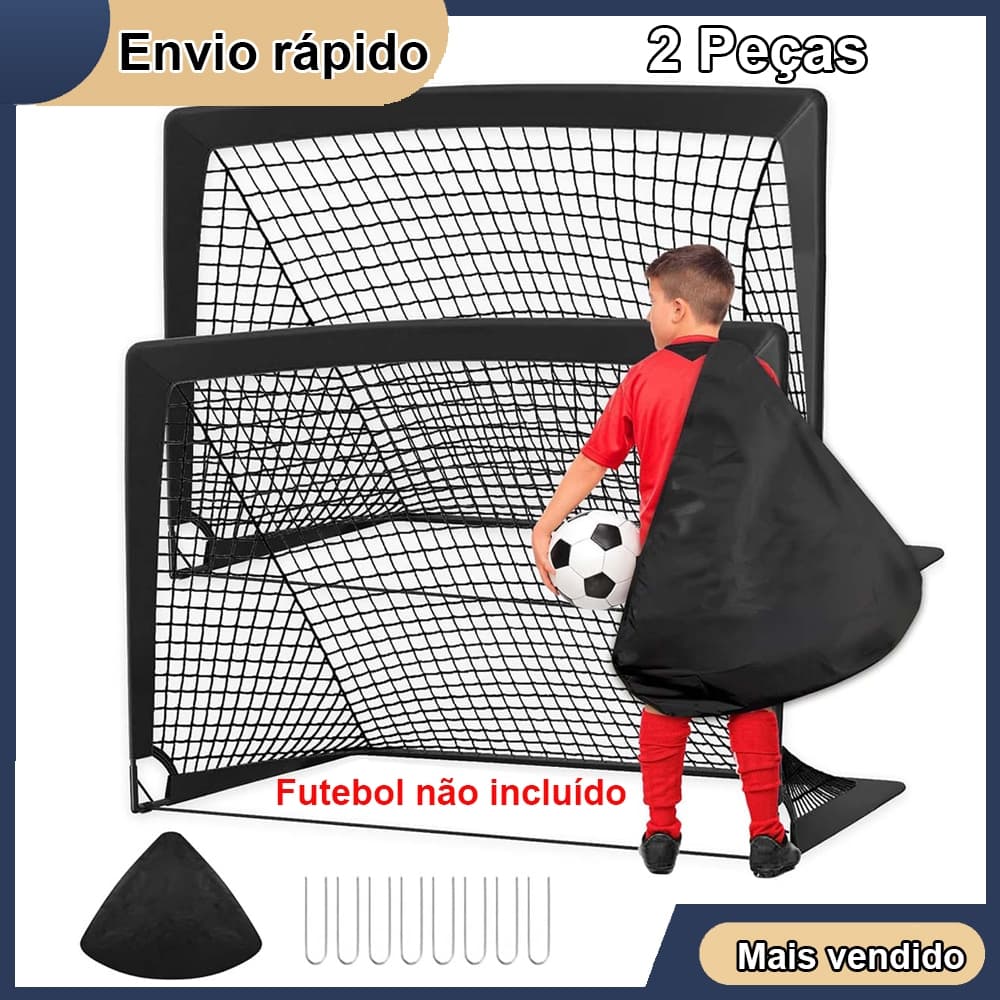 2 x 120*90cm Poste de gol de futebol Gol de futebol de jardim ao ar livre Rede de gol preta