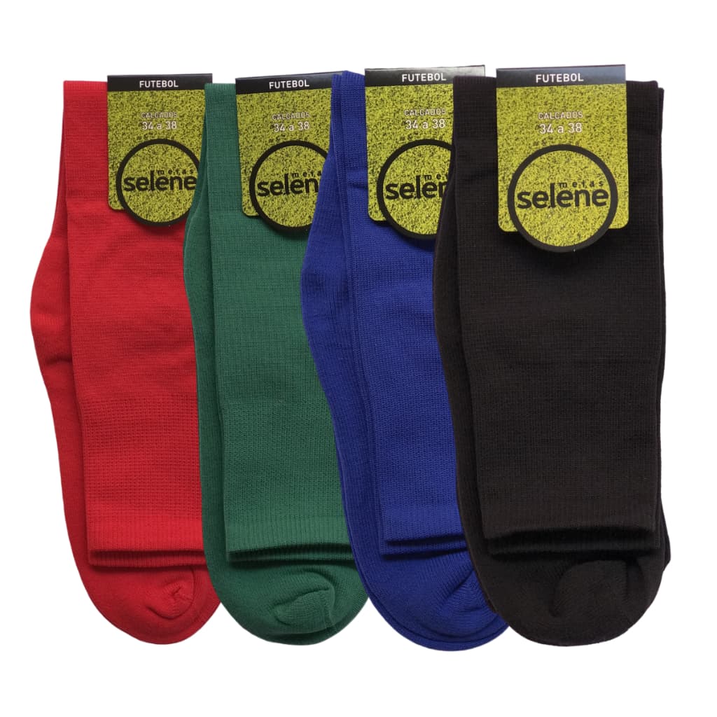 Kit 4 Pares Meião Infantil Juvenil Adulto Futebol Selene Promoção Meiao Preto Azul Verde Vermelho Meiao Jogar Bola