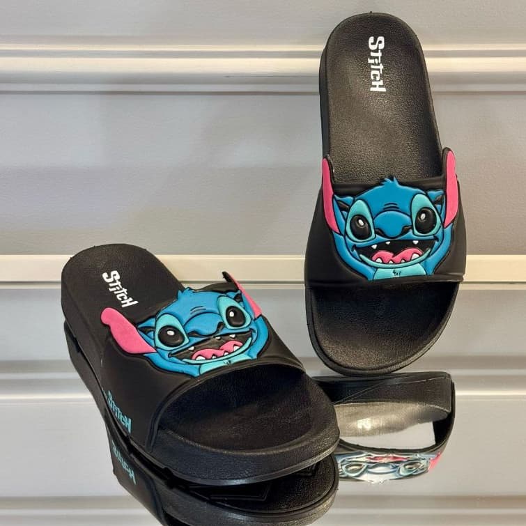 Sandálias de dedo Stitch preto com azul e rosa