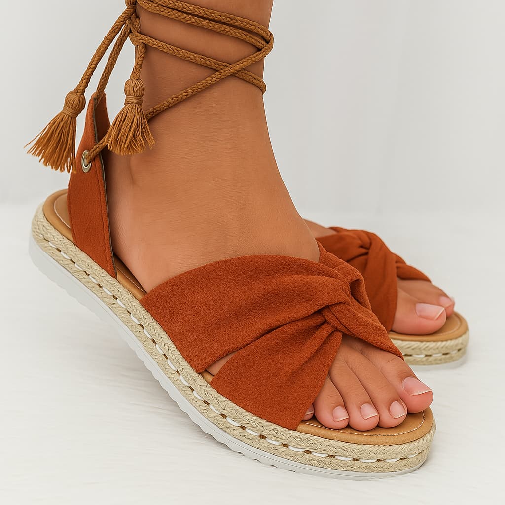Sandália Feminina Plataforma Espadrille Rasteira Com Amarração no Tornozelo Confortável FÁCIL CALÇAR