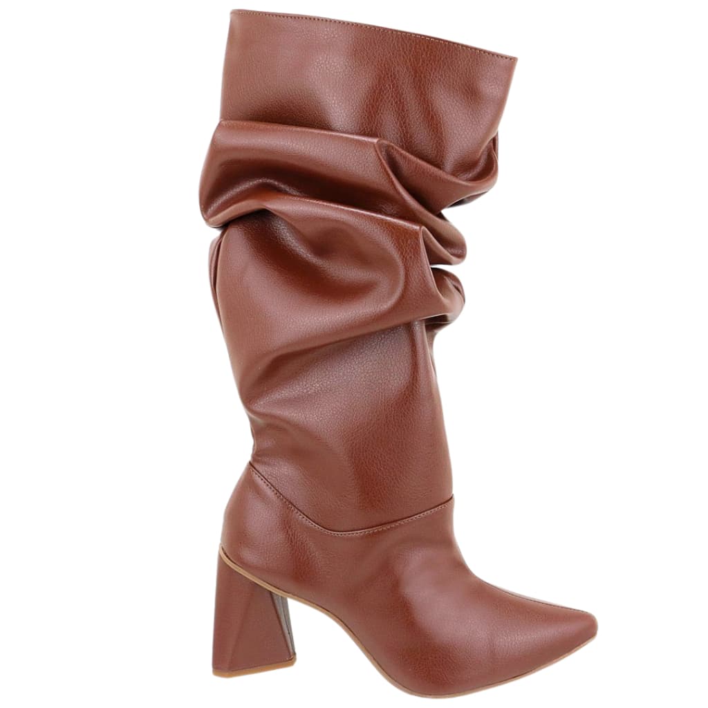 Bota Feminina Botas Marrom Moda Tendencia Bota Salto Alto Bota Cano Alto bota feminina Elegante Confortavel  cano longo