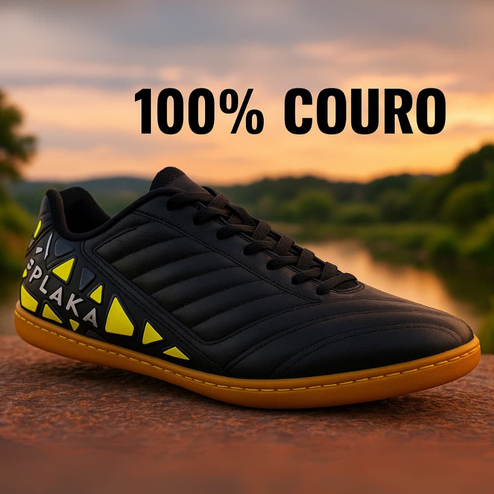 Tenis Chuteira de Futsal de Couro em Couro preta D`plaka - Futsal tenis de quadra