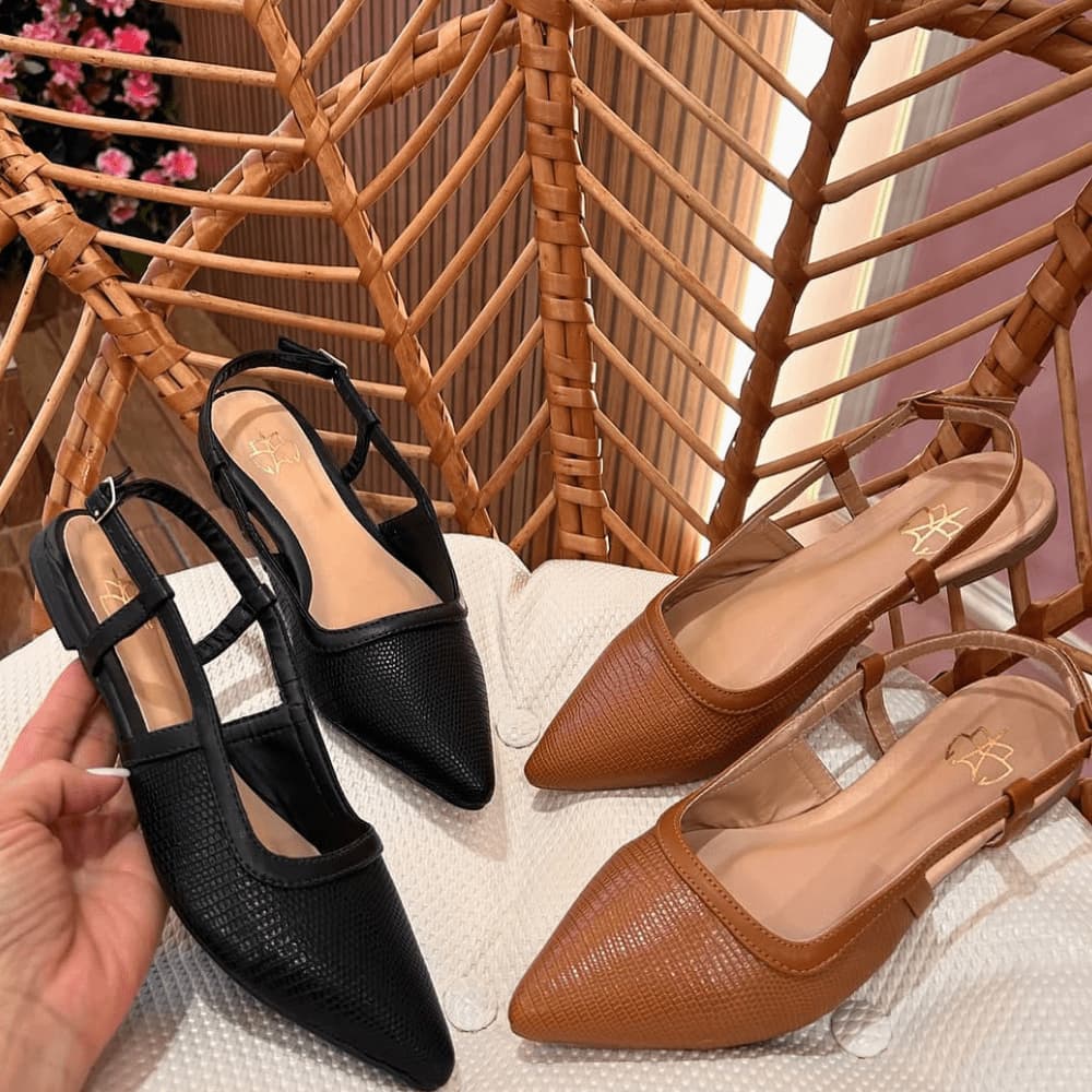 Kit 2 Pares Sapatilha Sandália Slingback Feminina Confortável Bico Fino Aberta Atrás Premium Novos