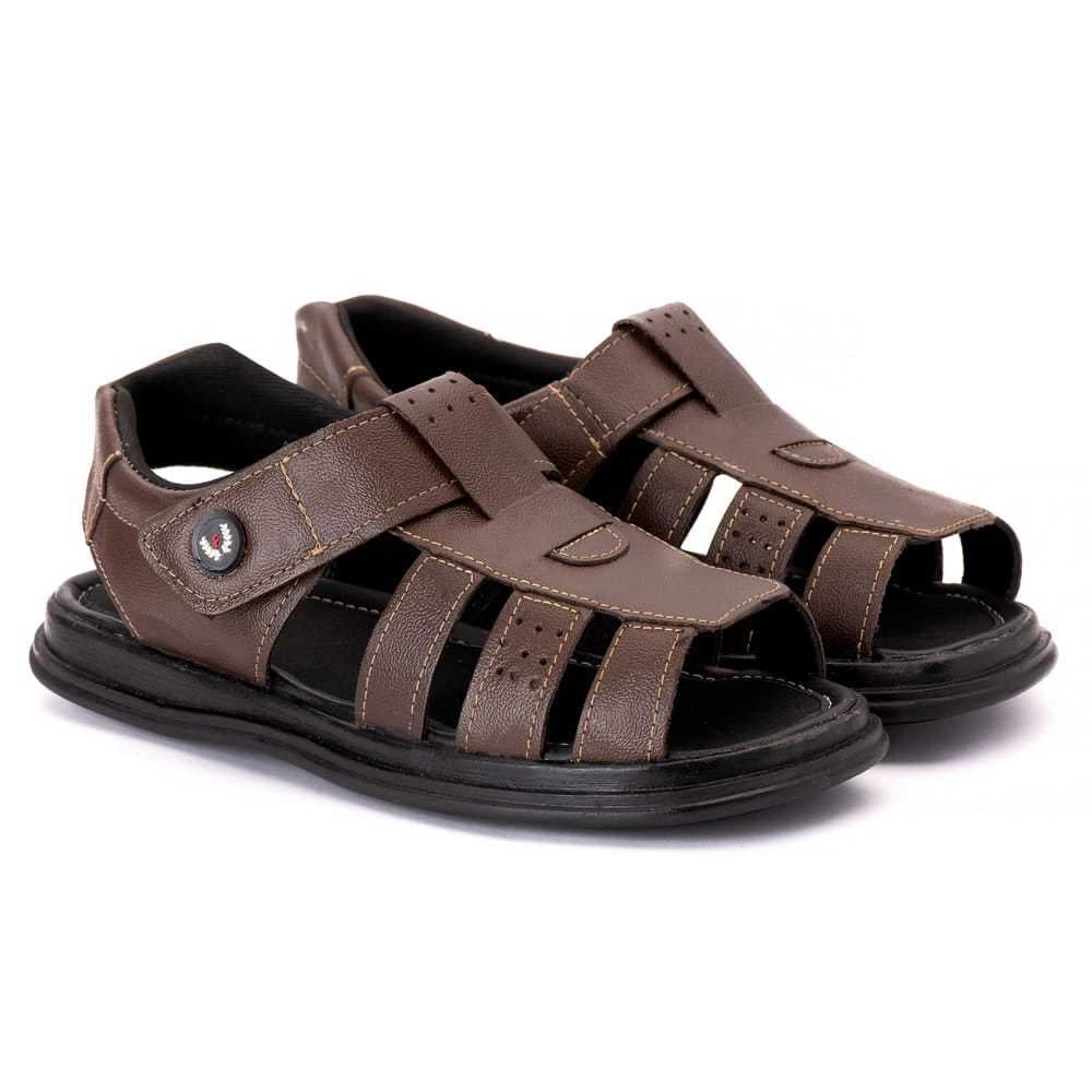 Sandália de Couro Masculina com Fecho em Velcro – Ideal para Idosos e Diabéticos