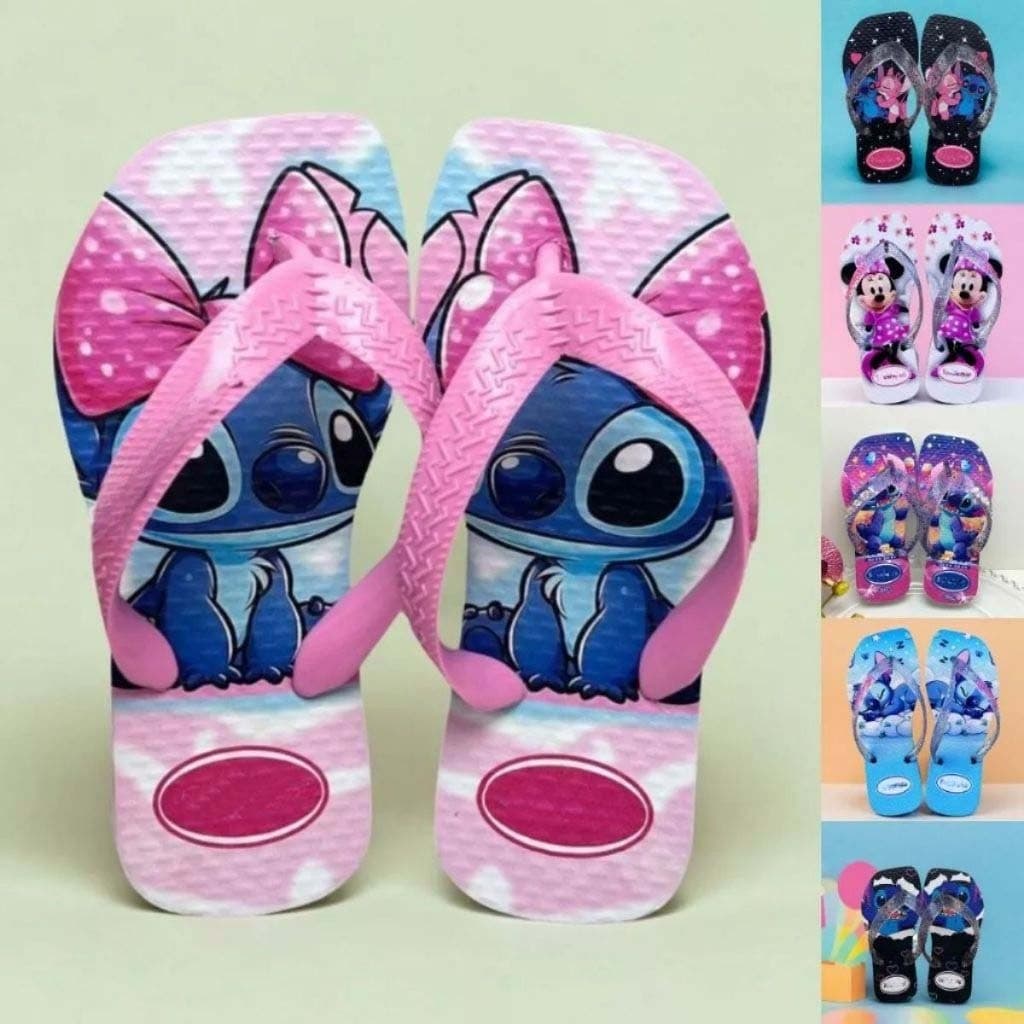 Chinelos infantis femininos com estampa de Stitch, rosa e azul, para meninas