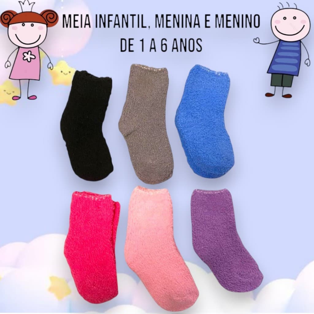 Kit 3 Pares Meia Infantil Meia De Lã Meia Felpuda Menino  Menina Meia Quentinha Para Inverno