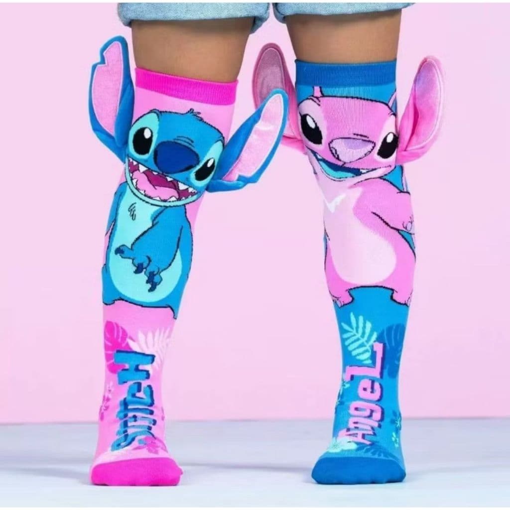 Meias Maluca Coloridas Divertidas s 3D cano alto ate o joelho Crianca Juvenil Meia Maluca Stitch Mickey Pluto