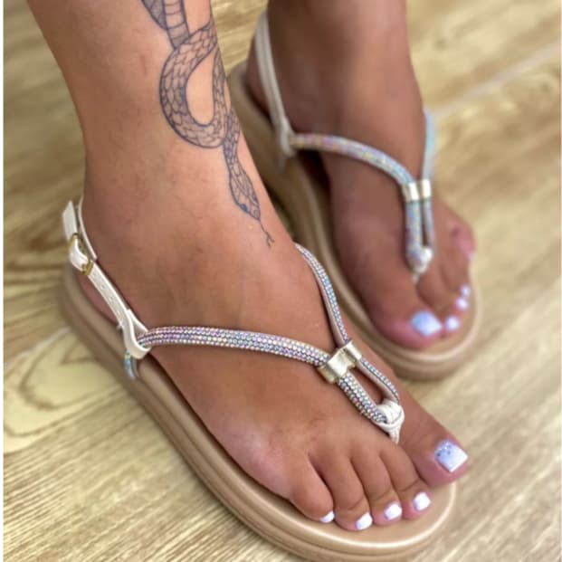 Sandália Feminina Casual Beira Rio Modelo Com Brilhos Sandália de Dedo