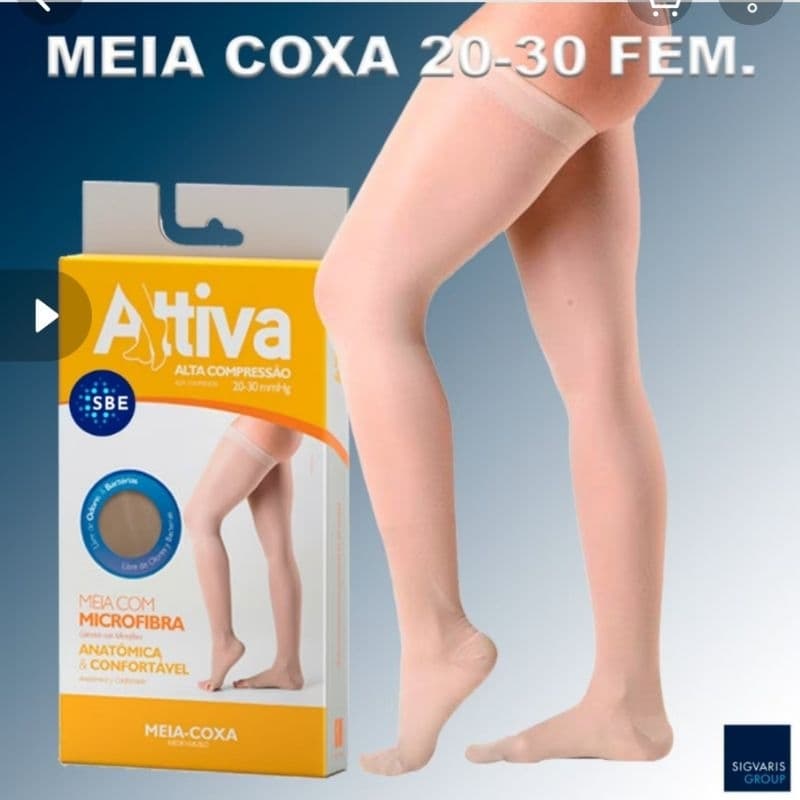 Meia de compressão microfibra anatômica e confortável meia-coxa ponteira fechada GG 20-30mmHg para varizes e gestantes.