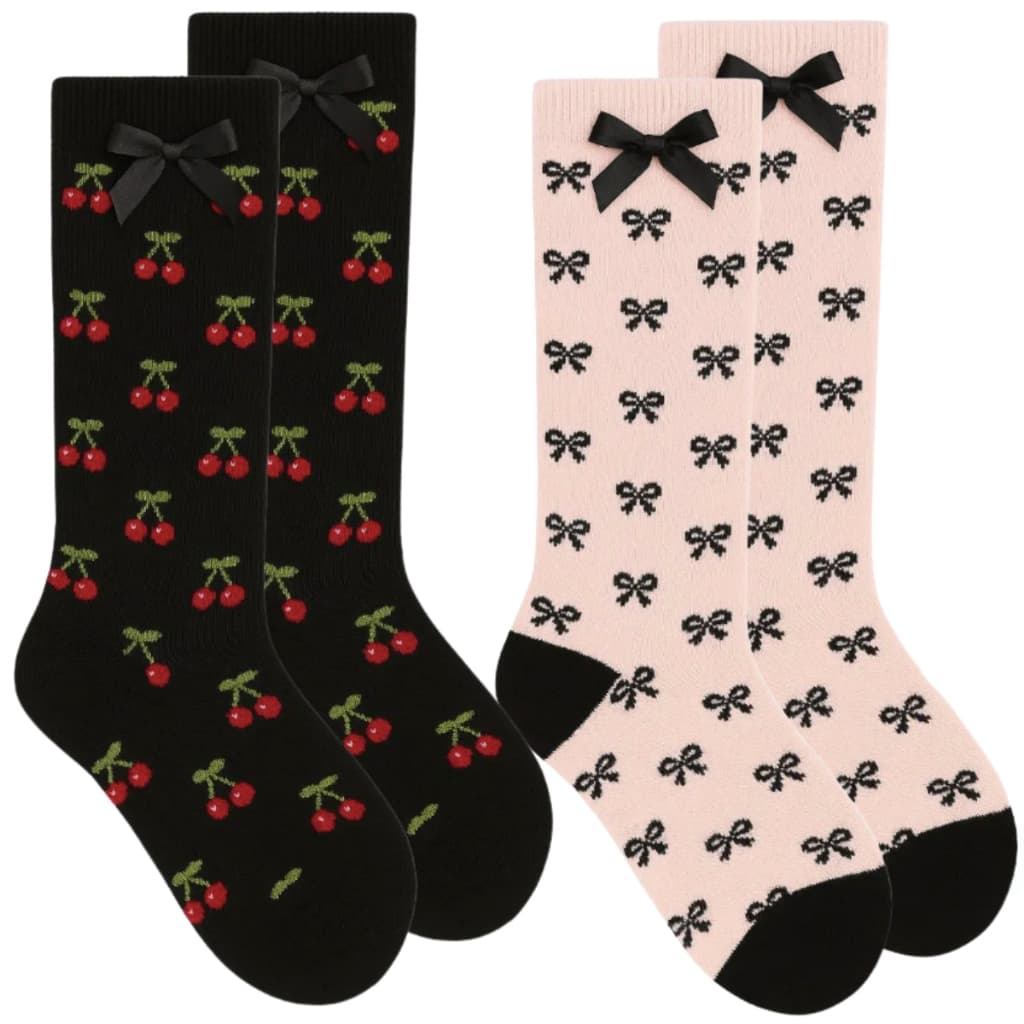 Kit 2x Pares Meia Selene 3/4 Laço Lacinho Infantil Selene