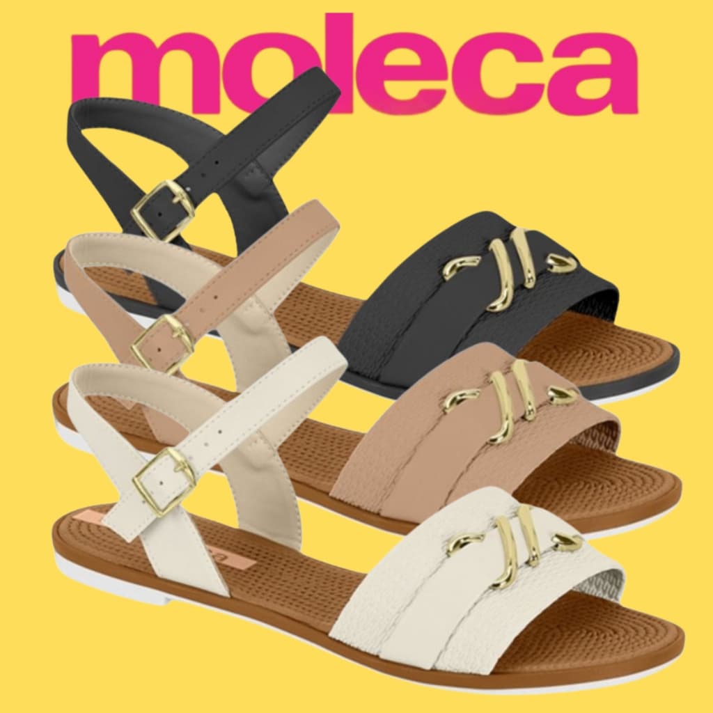 Sandália Rasteira Moleca Detalhe Dourado Confortável Original Casual | Lançamento! | Original Moleca