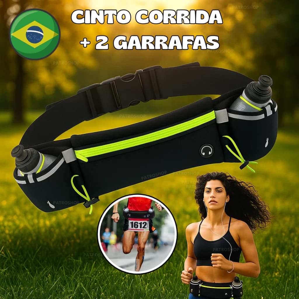 Cinto Hidratação +2 Garrafas Corrida Maratona Trail Triatlo C/ Porta Numero e Bolso
