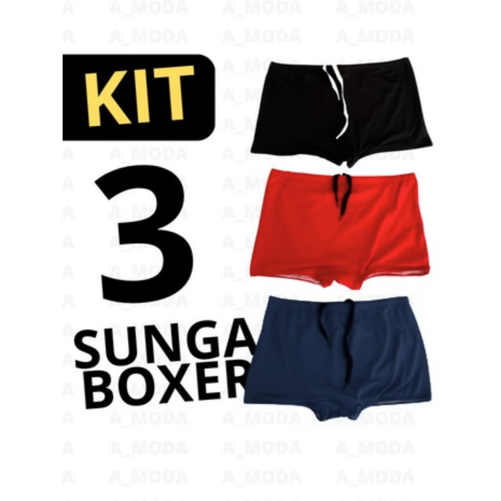 Sunga box, kit 3 sungas boxer moda praia sunga masculina lisa cores sortidas cueca praia Sungas Lisa