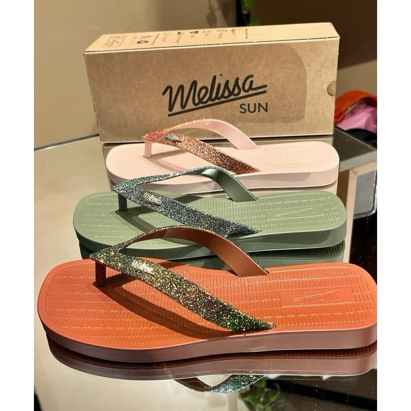 Chinelo feminino Adulto Melissa Sun Long Beach II Glitter Melissa Original