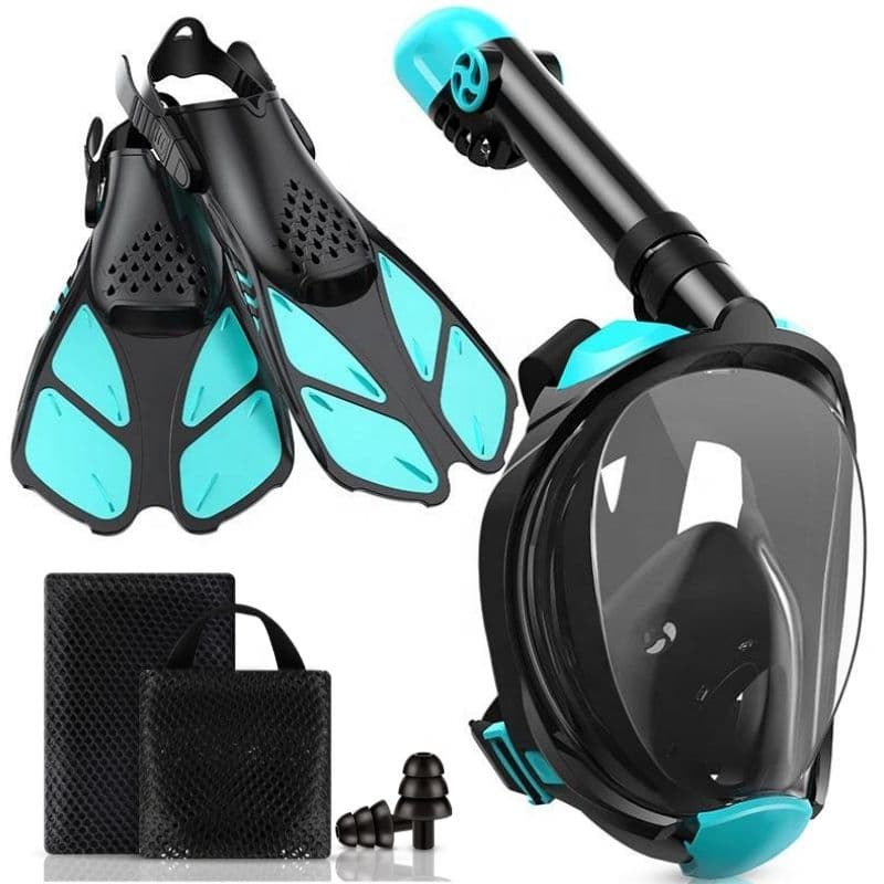 Anti Nevoeiro Dobrável Vista Panorâmica Snorkel Máscara Set Anti Vazamento Rosto Completo Snorkel Máscara Com Aletas De