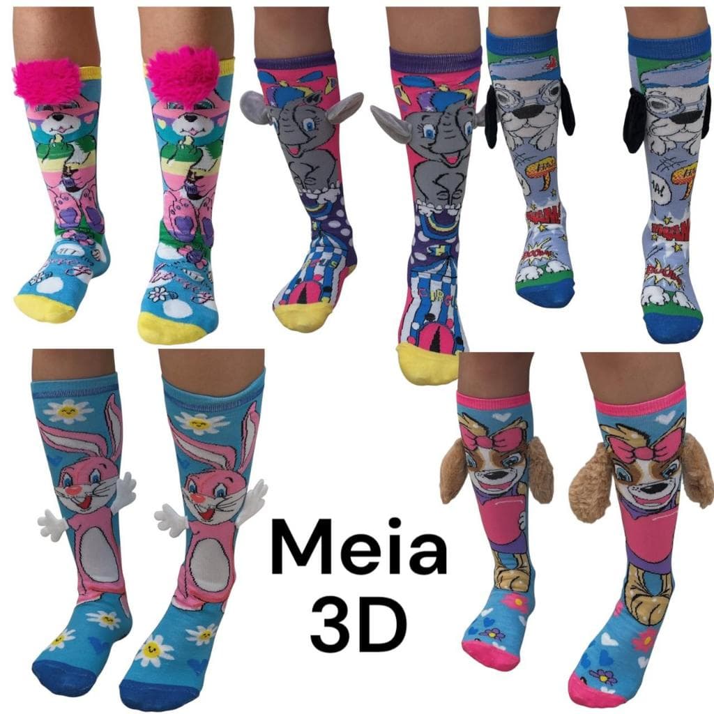 Meia Infantil 3D Divertida meia maluca Juvenil Colorida Criança Menina e Menino - pronta entrega pronta entrega envio ja