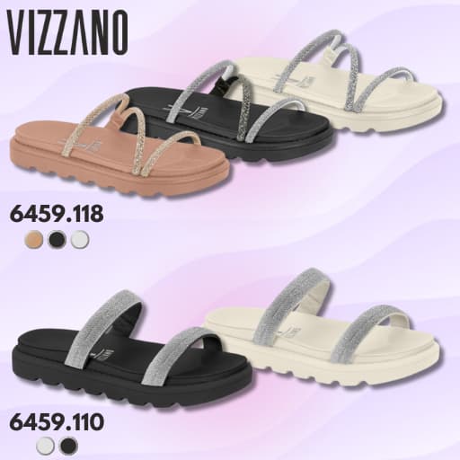 Sandália  Feminina Vizzano Papete Birken Vizzano  Elegante Strass Confortável Brilhante