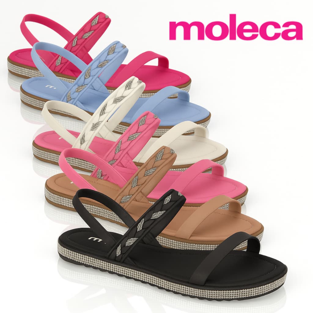 Sandalia Moleca Original Sandalia Rasteira Flat Feminina Strass Lancamento Casual Estilo Fashion Calce Facil Conforto