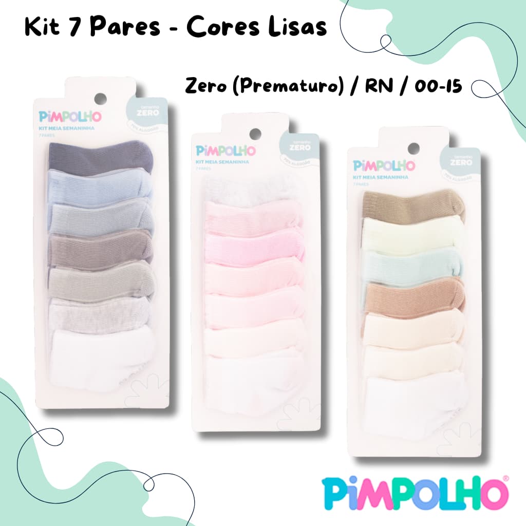 Kit meia semaninha 7 pares Menino Menina Neutro Pimpolho RN Prematuro Infantil Bebê Envio Imediato