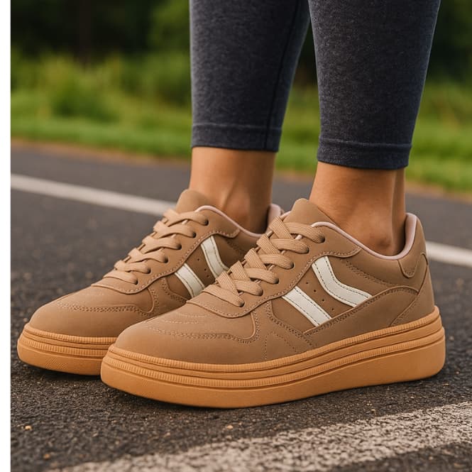 Tênis Casual Feminino Moleca Camurça Esportivo Casual Marrom com Branco