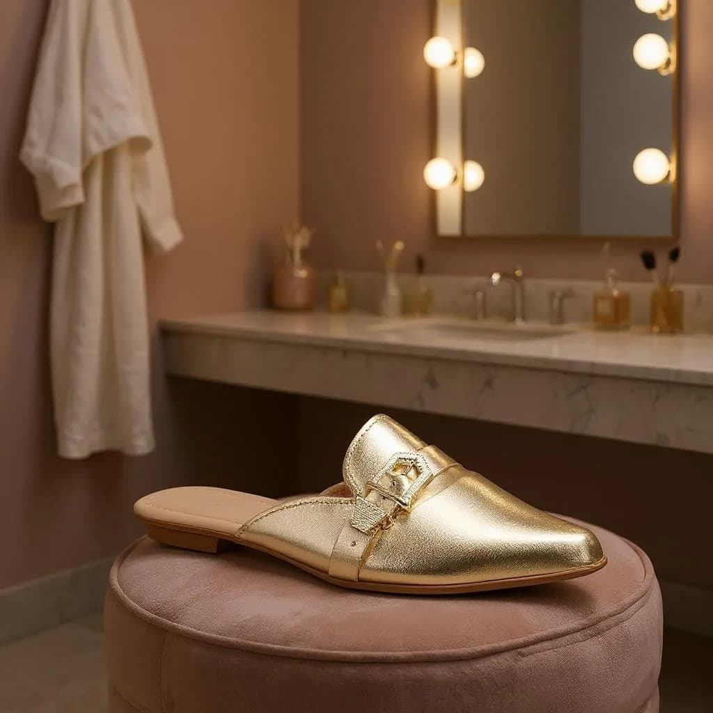 Mule Feminino Bico Fino Sapatilha Sapato Feminino Detalhes Metalicos de Fivelas  Sándalia Feminina Mule Estilo Tamanco