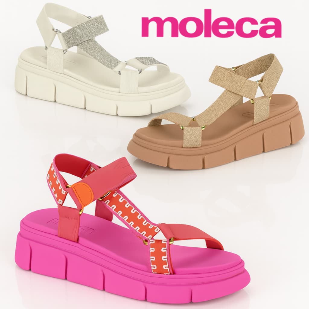Sandalia Moleca Original Feminino Sandalia Papete Flatform Rasteira Casual Tiras Com Strass