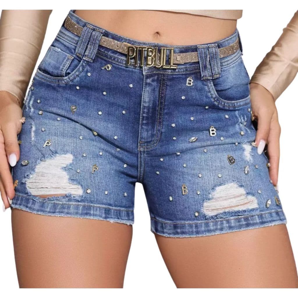 Bermuda feminina jeans pit bull jeans cintura alta modela bumbum meia coxa, short feminino pit bull jeans.
