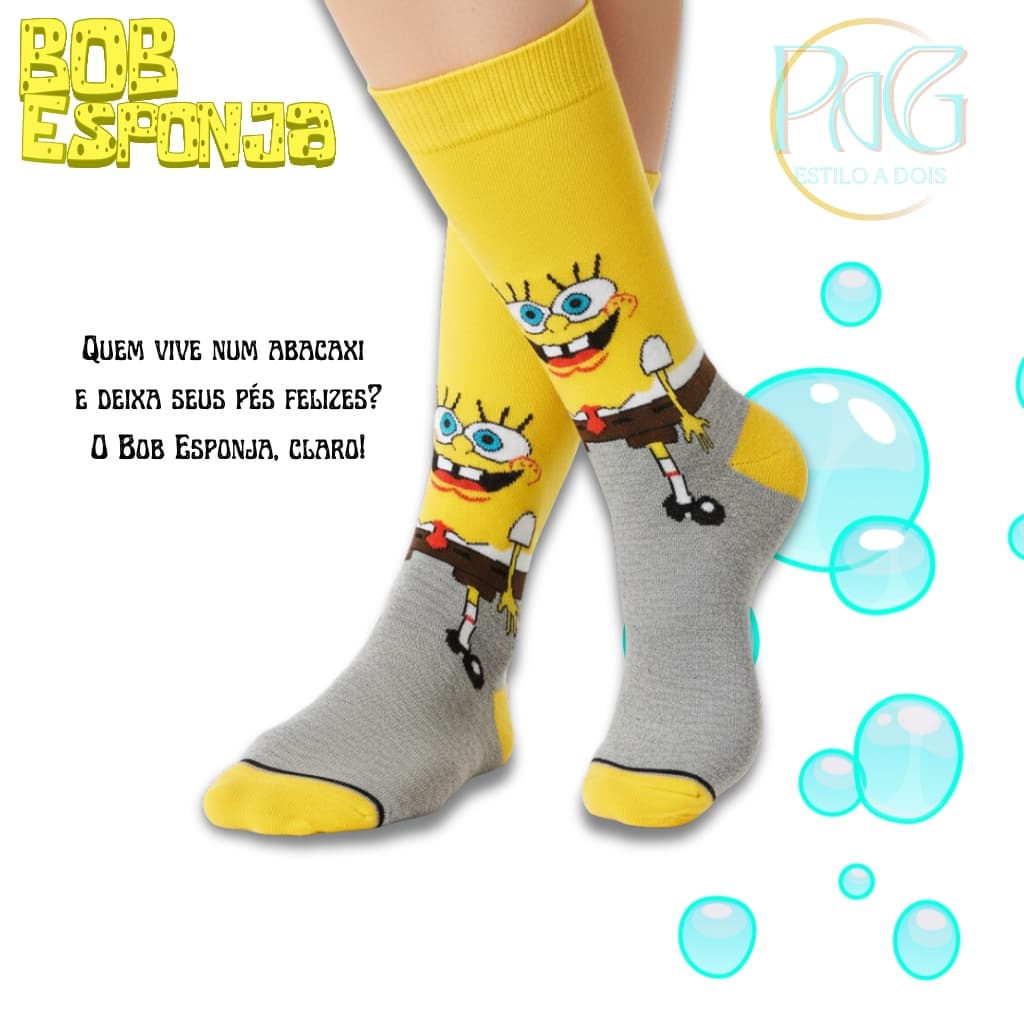 Meia de Personagem Bob Esponja Unissex e Colorida Meia Personalizada Adulto Infantil Unissex Meia Geek Me