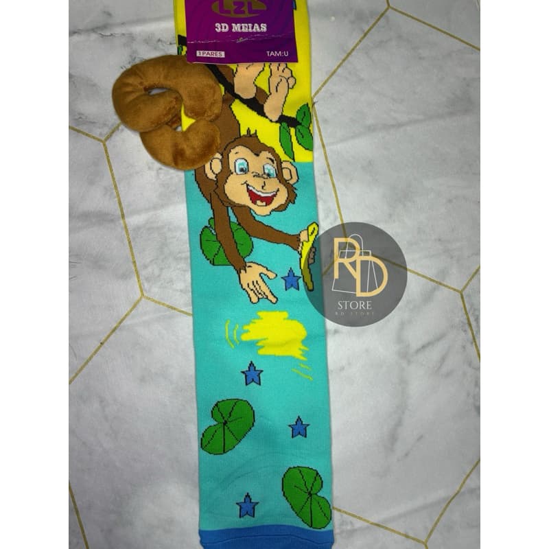 MEIA DIVERTIDA 3D - INFANTIL / JUVENIL - UNISSEX MENINO MENINA - MEIA MALUCA - GEORGIO O CURIOSO - MACAQUINHO