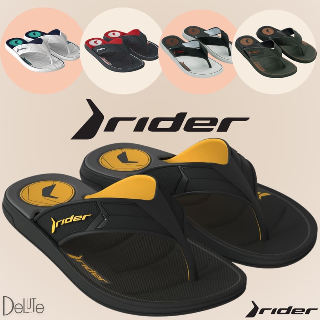 Chinelos de dedo Rider modelo Start casual masculino, vários pares em cores diferentes, com logotipo Rider.