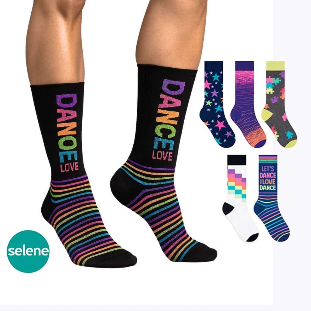 Meia Longa Feminina Estampada em Algodão Colorida Meias Compridas Estampas Divertidas Dance Selene