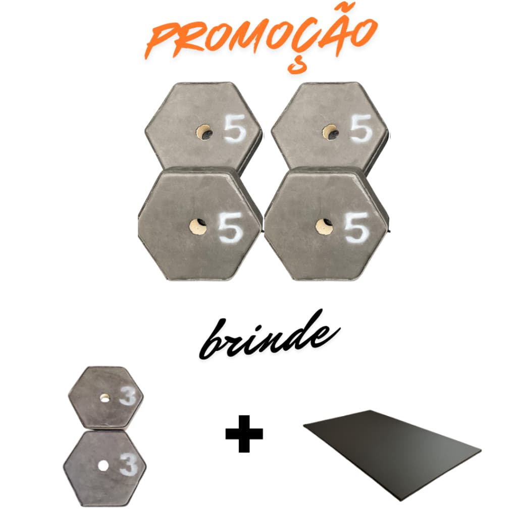 Anilhas para Musculação / 4 Anilhas de 5kg - Brinde = 2 Anilhas de 3kg + Tatame de EVA