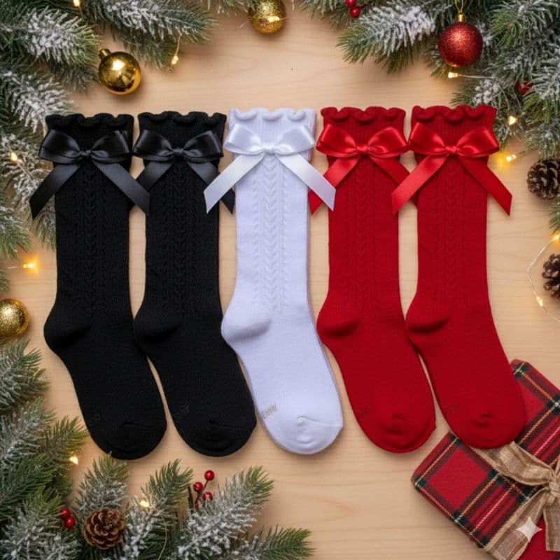 Meia de laço infantil/meia natal/meia 3/4/meia fofa/meia cano longo