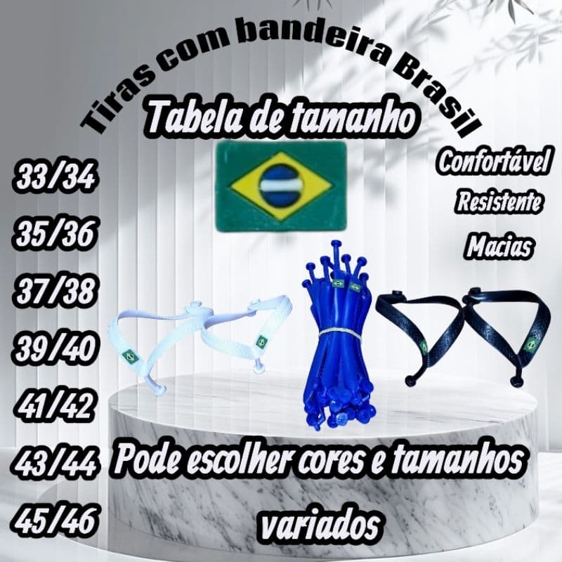 Kit de tiras para chinelos com bandeira do Brasil, vários tamanhos e cores