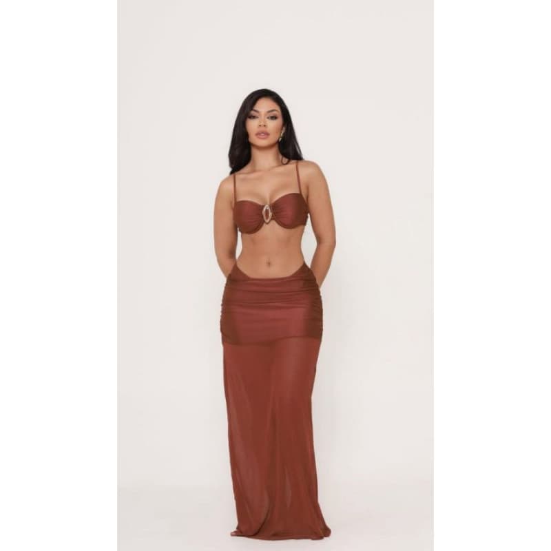 Conjunto Biquíni Riviera com Saia Longa | Meia Taça com Argola | Moda Praia Verão Praia Piscina Saída de Praia Luxo