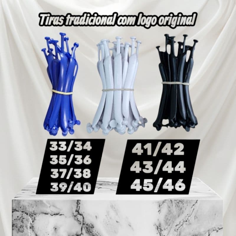 Tira para chinelo com tamanhos variados 33/34 a 45/46 em azul, branco e preto